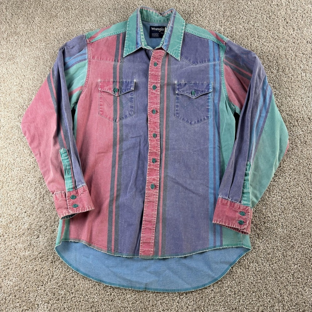 Vintage Wrangler Brushpopper Shirt Mens Large 16 35 Multicolor Western Button Up